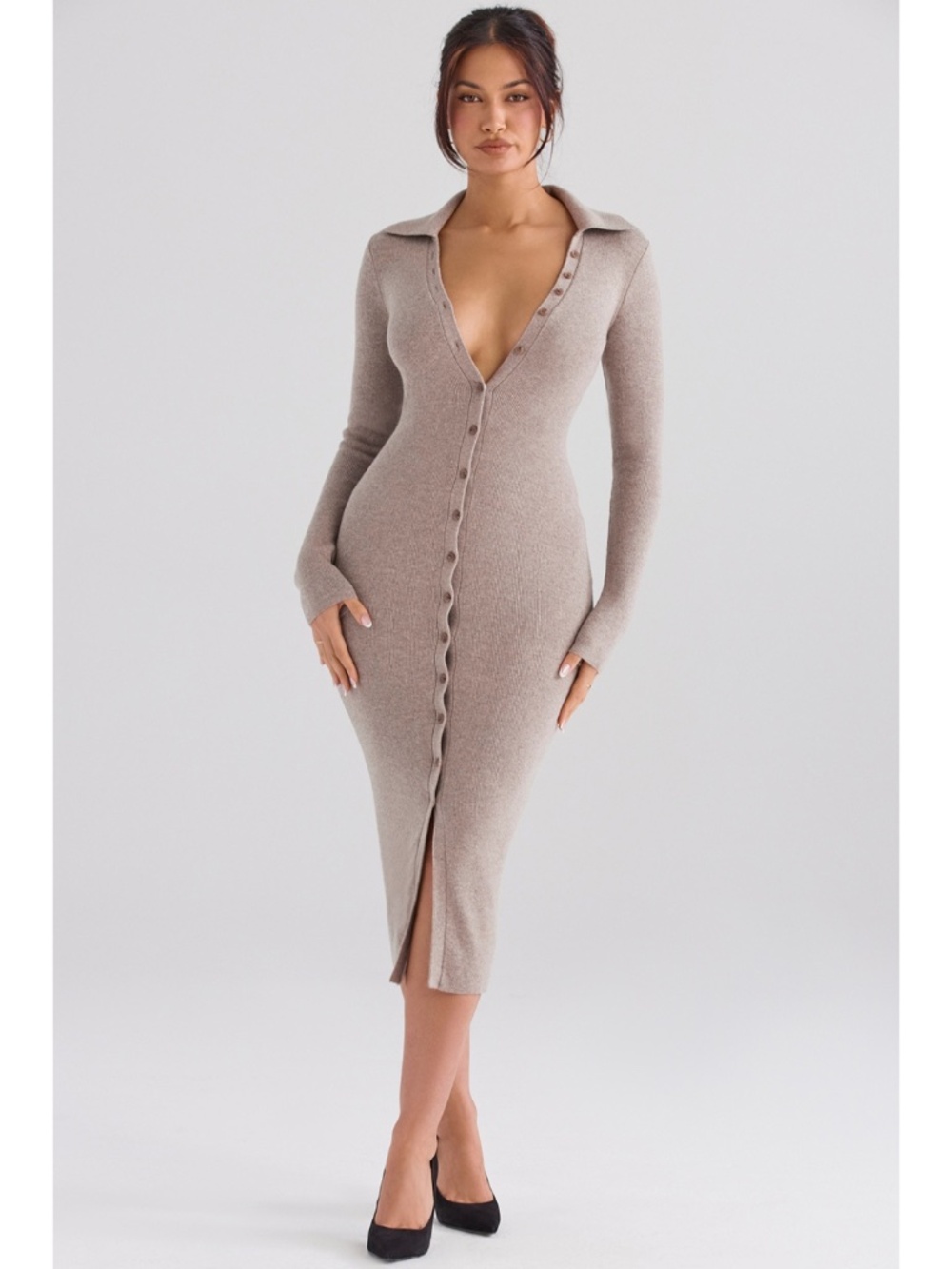 NEW House of CB Yvette Knit Dress Beige Small